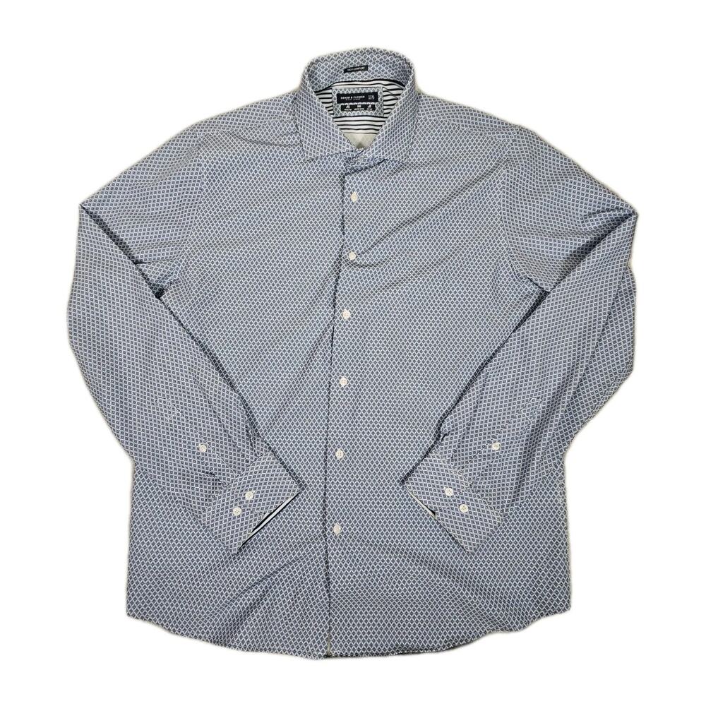 Denim & Flower Ricky Singh Shirt Mens XL Blue Geometric Button Up Casual